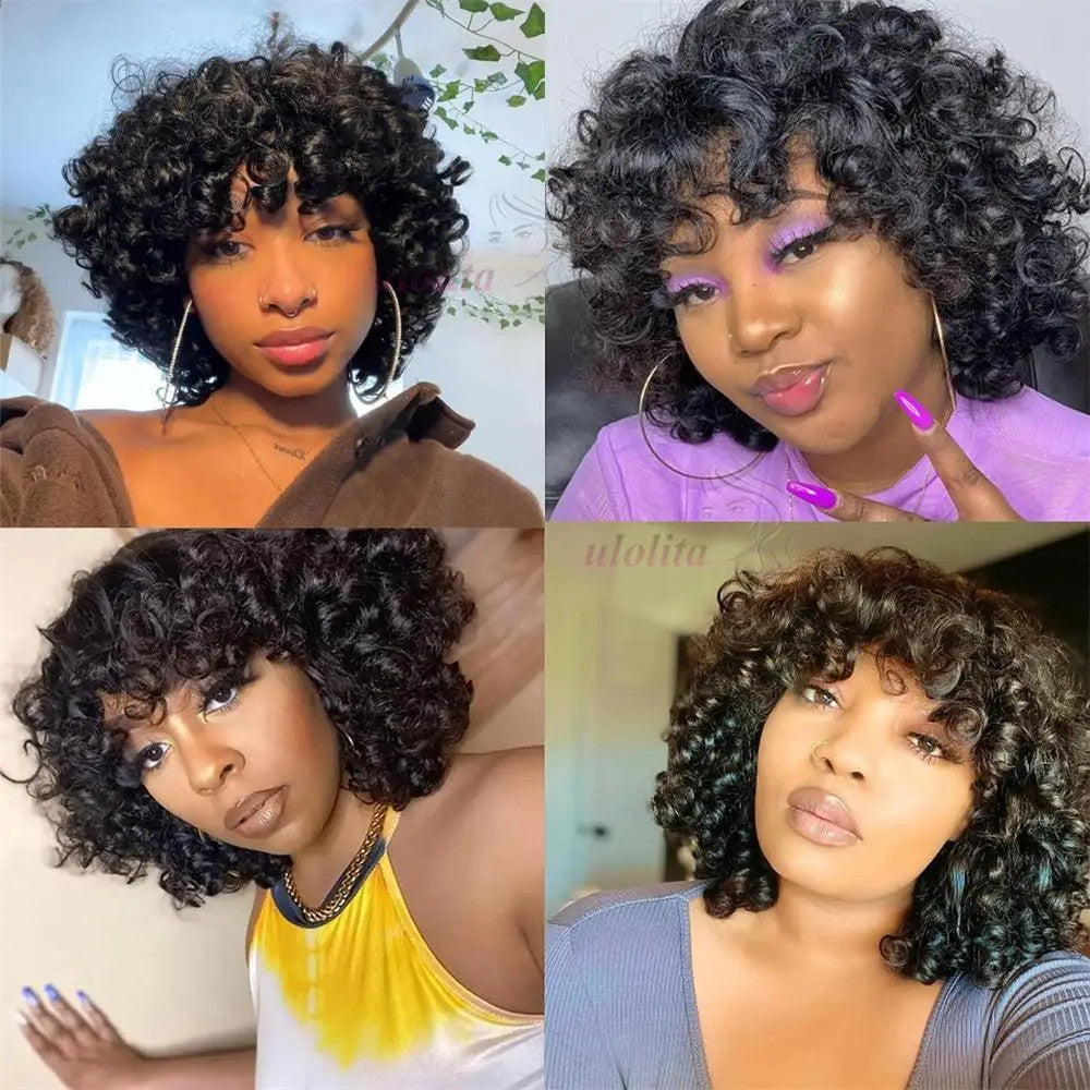 99J burgundy Fumi Curly Bob Wig Bouncy Pixie Cut Wig Highlight Full Machine Egg