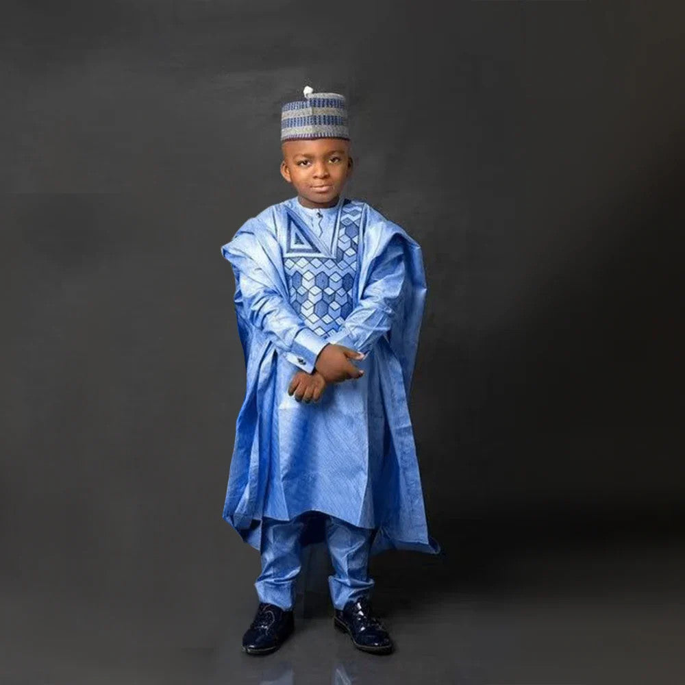 H&D New African Tradition Clothes For Kids Boys Blue Long Sleeve Tops