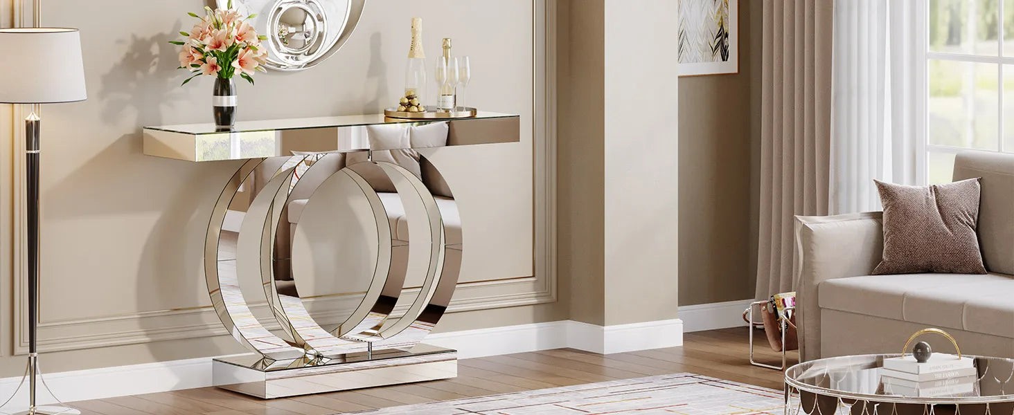 43.3-Inch (110cm)Mirrored Console Table, Modern Entryway Table with Thickened