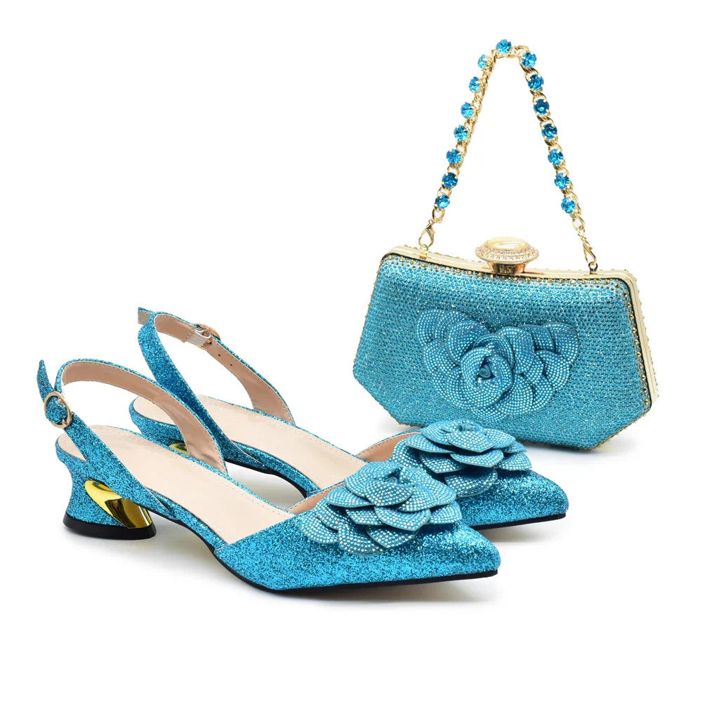 Women's Shoe and Bag Set Latest Luxury Italian Rhinstone Design for Wedding and