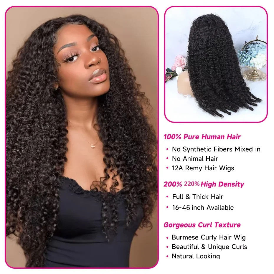 30 36 46 Inch Burmese Curly 13x6 Hd Lace Front Human Hair Hair Wig 200 Density