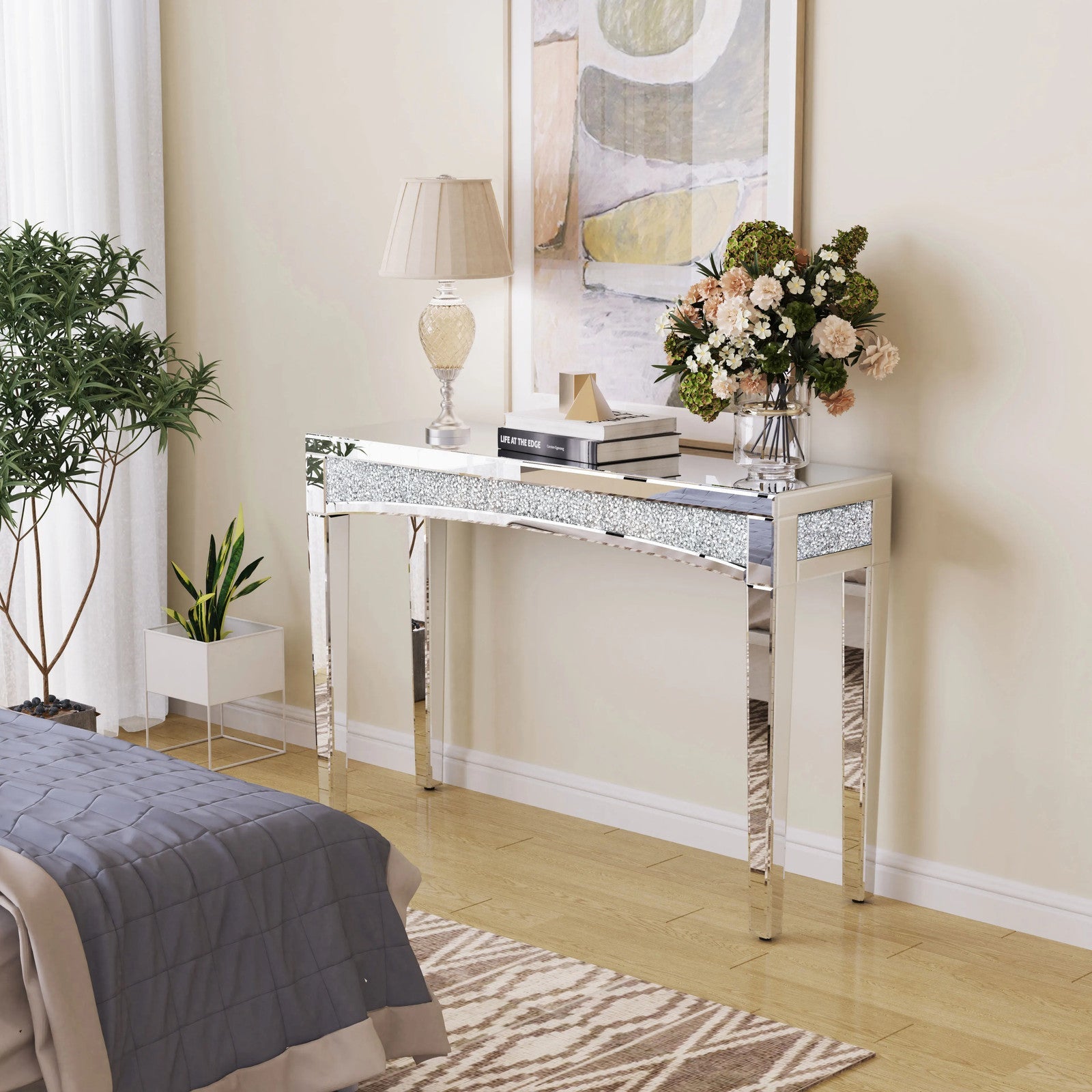 47.2" Mirrored Desk Silver Console Table for Living Room, Entryway And Foyers