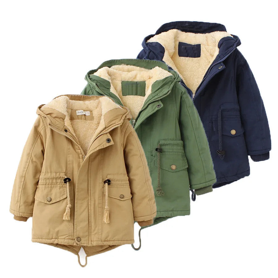 Winter Kids Clothes Plus Velvet Thicken Warm Jacket for Girls Casual Zipper