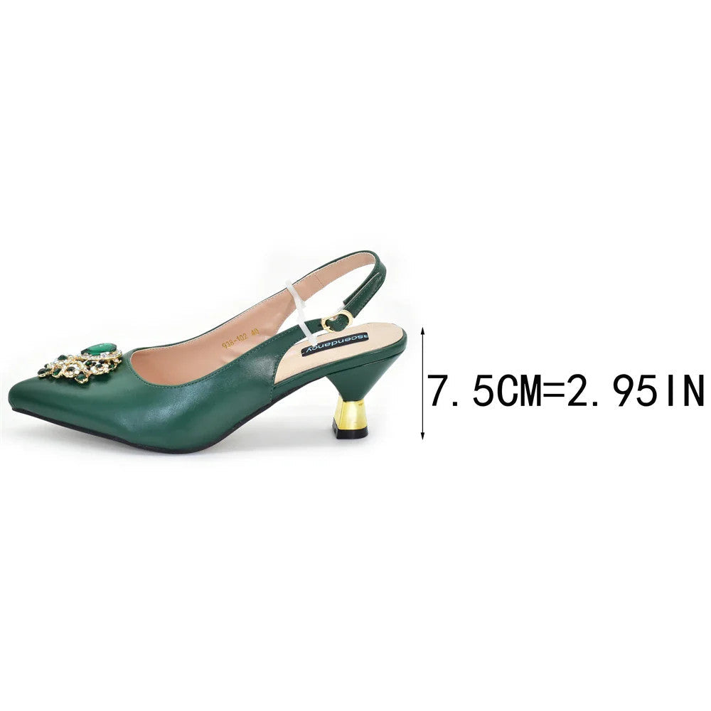 Women's Italian Shoe & Bag Set | Crystal Slingback Heels | Party & Wedding | EU 38–43 | 5 Colours