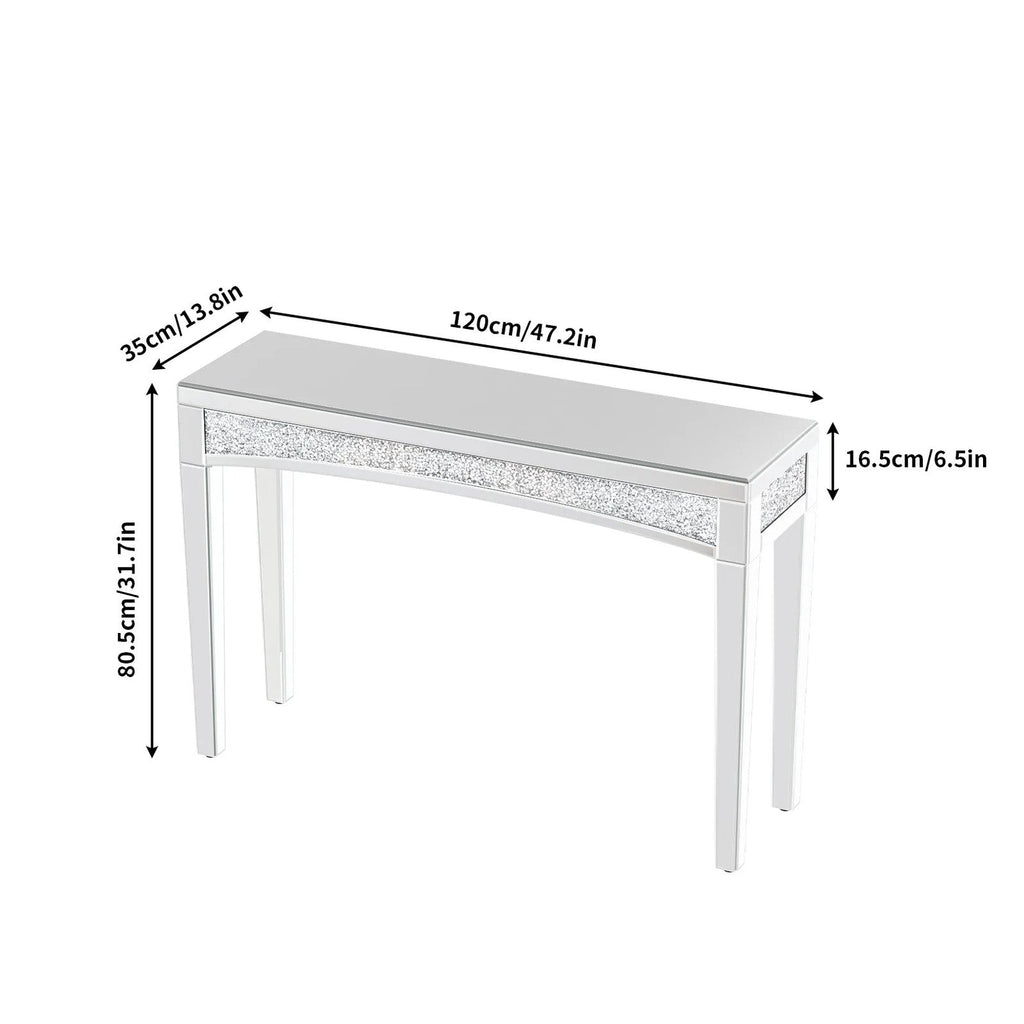 47.2" Mirrored Desk Silver Console Table for Living Room, Entryway And Foyers