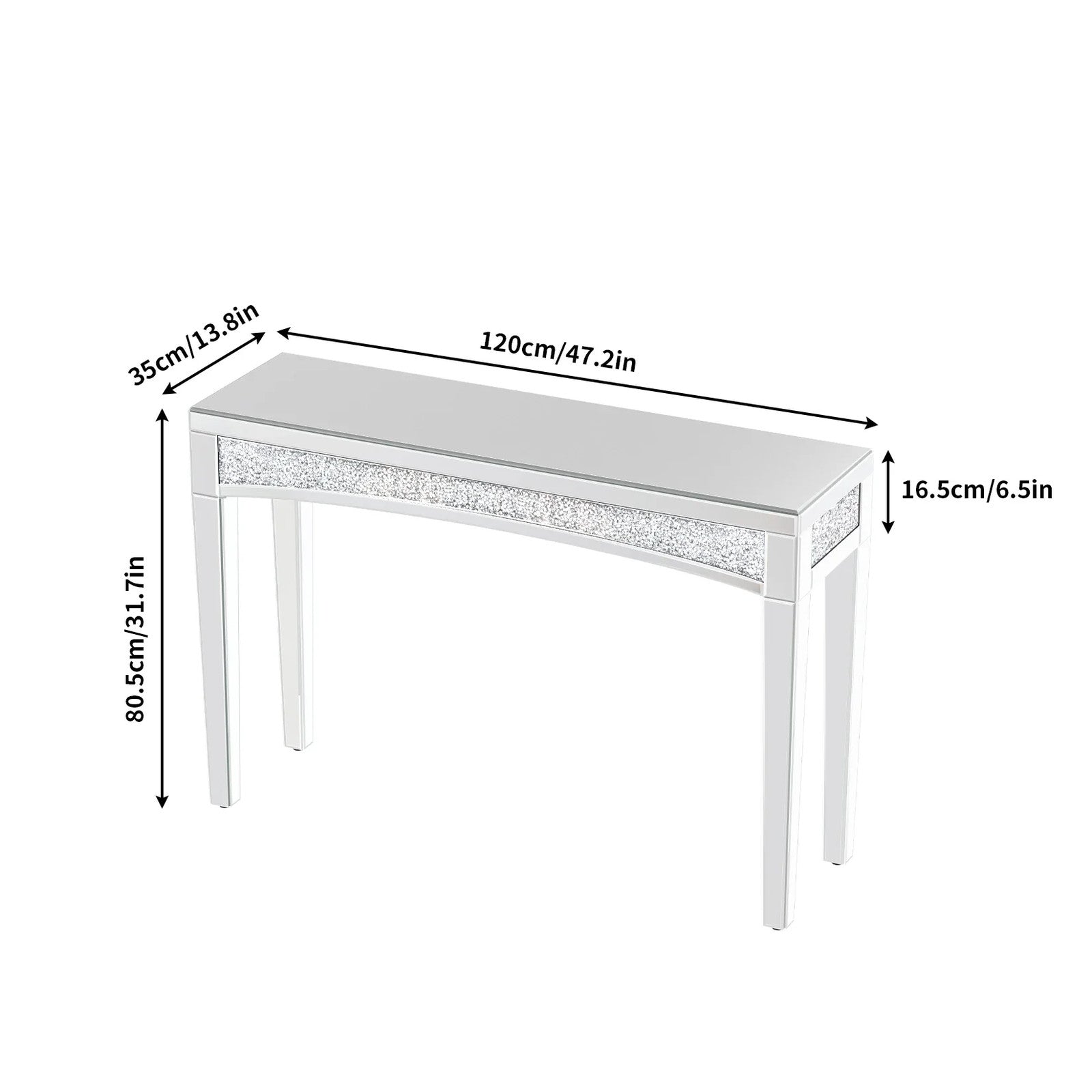 47.2" Mirrored Desk Silver Console Table for Living Room, Entryway And Foyers