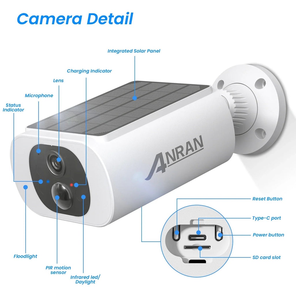 Outdoor Solar Security Camera with Battery 3MP 2.4G WIFI Camera Battery Cloud