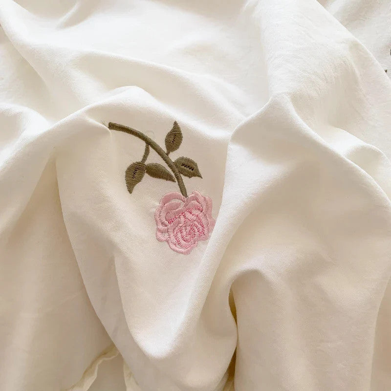 3pcs Rose Embroidered Duvet Cover Set (1*Duvet Cover + 2*Pillowcase, Without