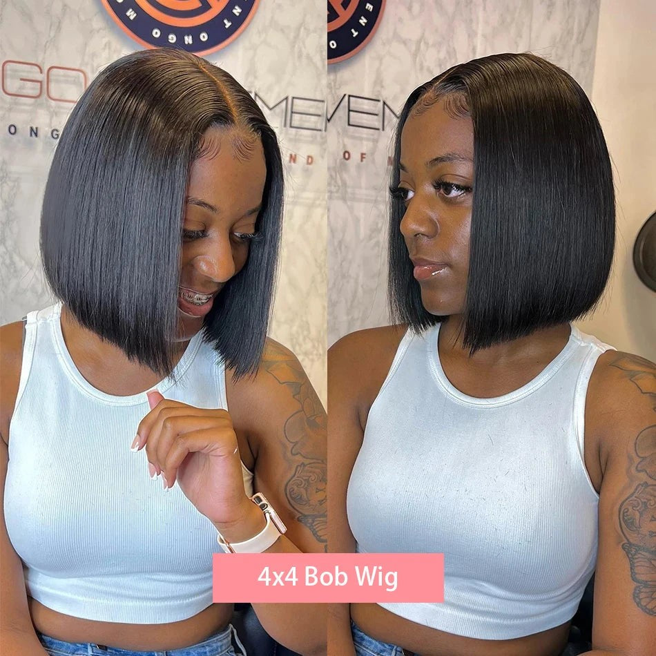 13x4 Straight Lace Frontal Bob Wig Pre Plucked 4x4 Human Hair Wigs Brazilian