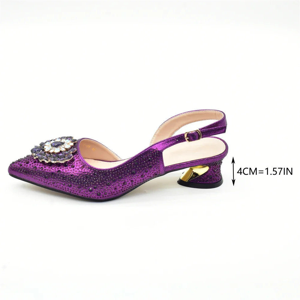 Elegant Italian Women's Rhinstone Pumps Heels Shoes and Bag Set To Match for