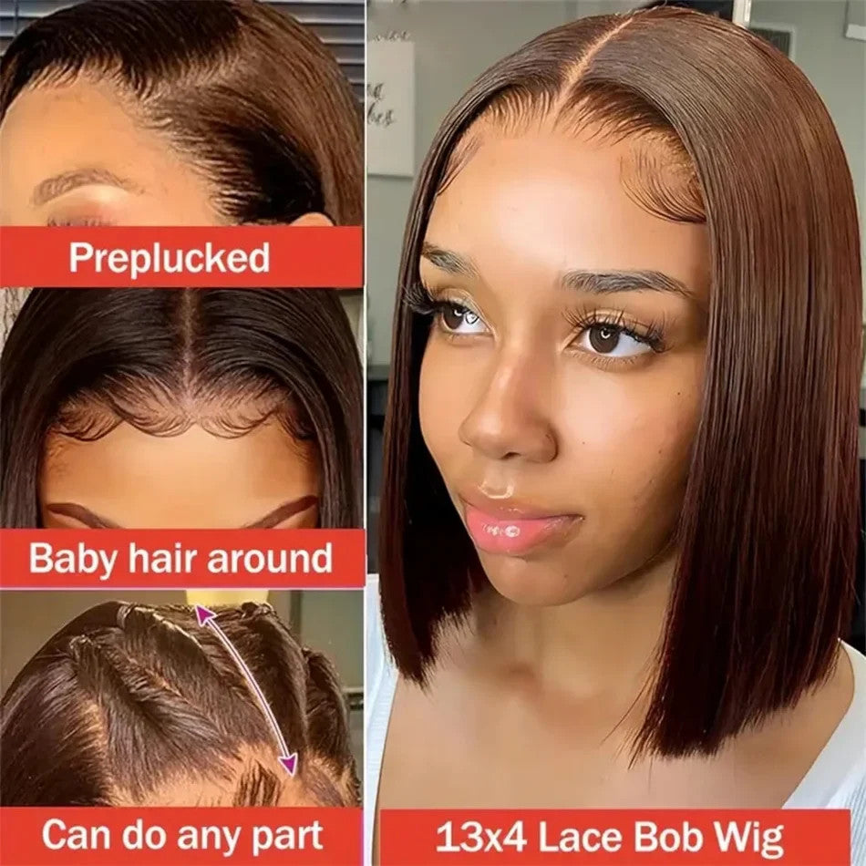 12A Double Drawn 210% Density Bone Straight Hair Bob Wig 13x4 Lace Front Wig