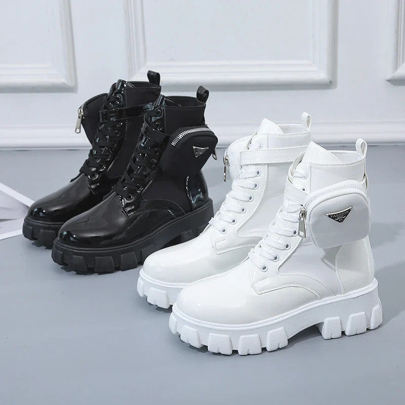 Women Motorcycle Leather Classic Punk Boots
