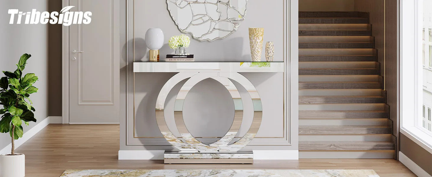 43.3-Inch (110cm)Mirrored Console Table, Modern Entryway Table with Thickened