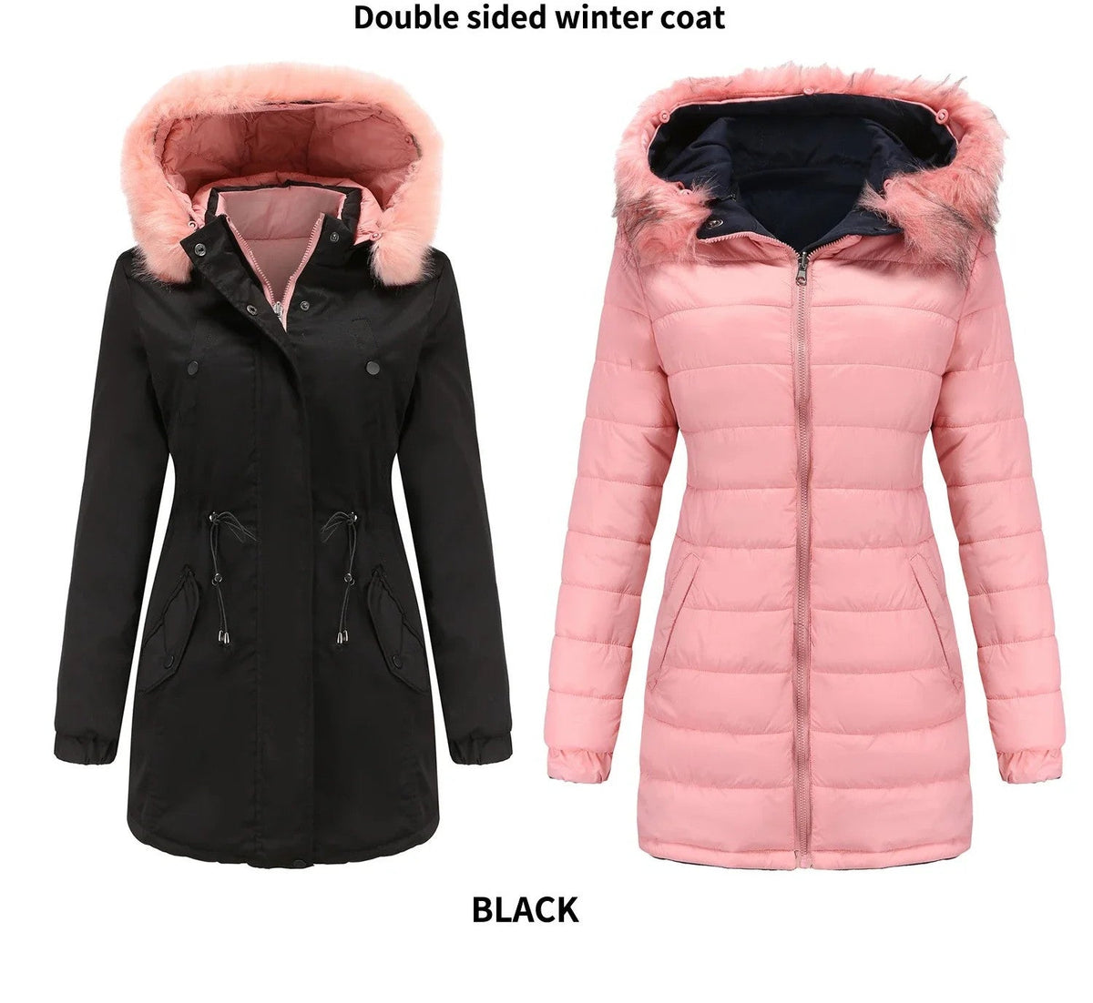 Women's Double-Sided Thick Parka – Detachable Zip | Hooded | Cotton-Padded | Slim Fit | XS–XXXL | 6 Colours
