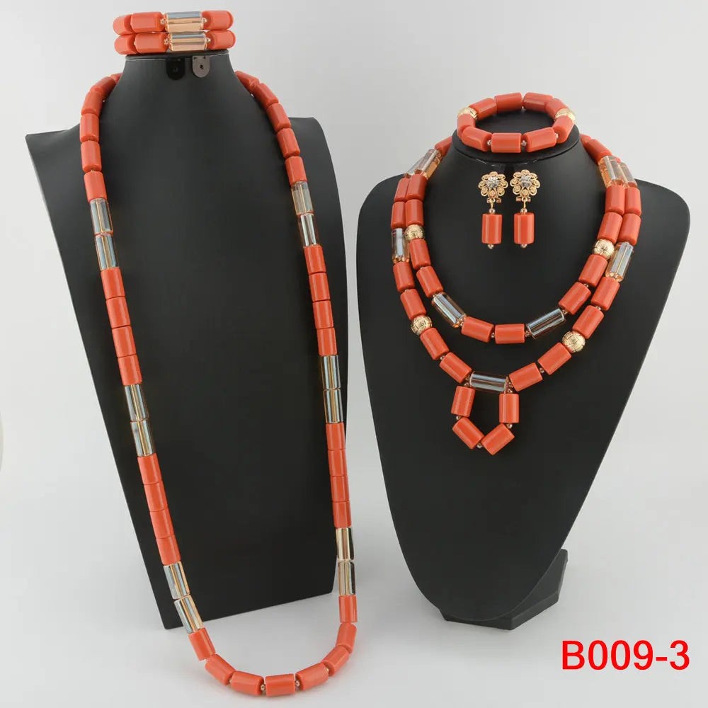 Traditional Nigerian Wedding Artificial Coral Beads Bridal Jewelry Sets African