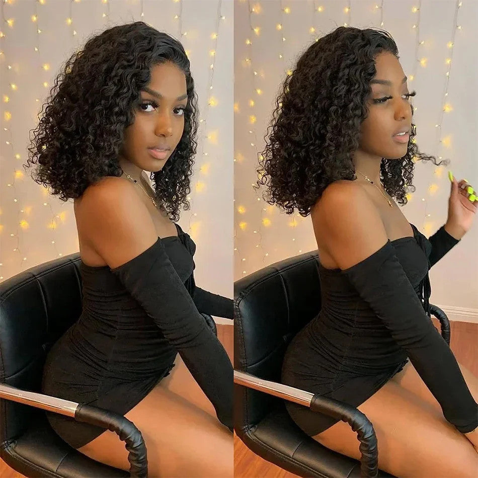 200% Short Curly Bob Wigs Lace Front Human Hair Wigs 13x4 4x4 Deep Wave Lace
