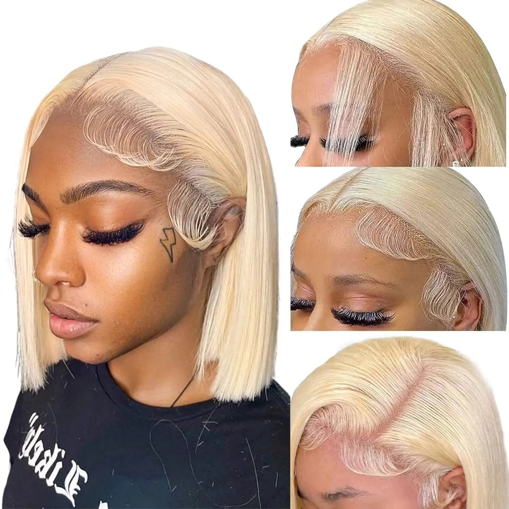 613 Blonde Short Bob Wig Transparent Lace Front Human Hair Wigs Straight 13X4