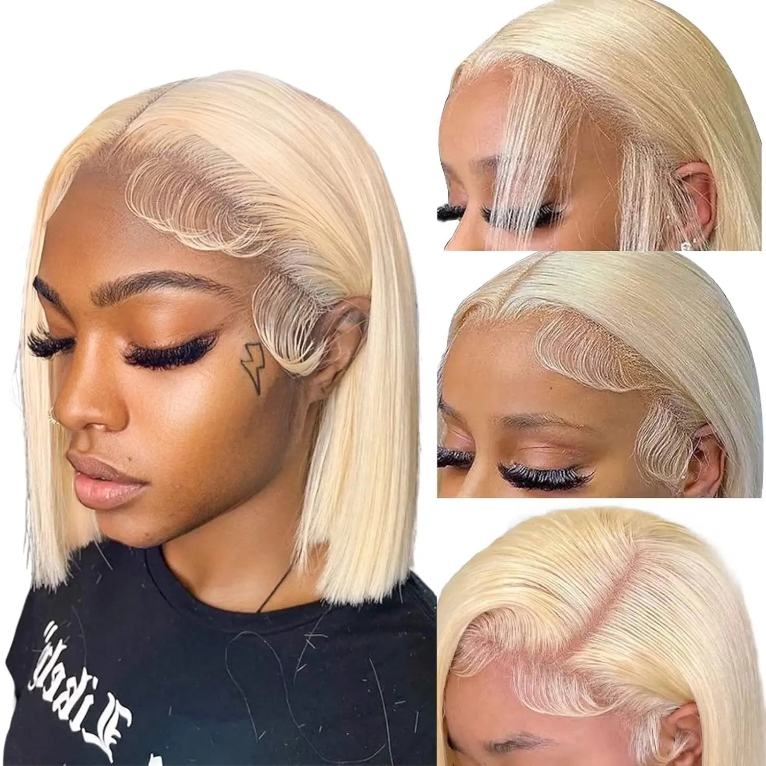613 Blonde Short Bob Wig Transparent Lace Front Human Hair Wigs Straight 13X4