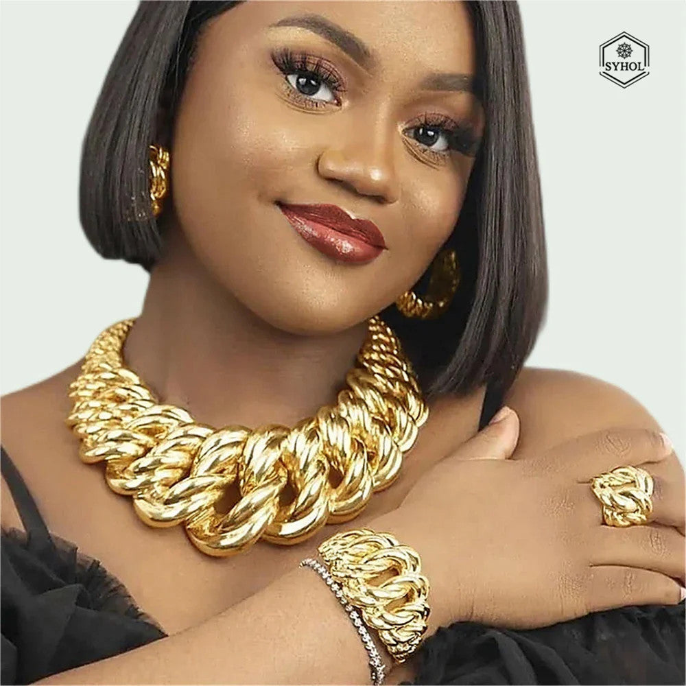 Fashion Woman Necklace Jewelry Set Electric Italy Gold Plated Pendant Wedding