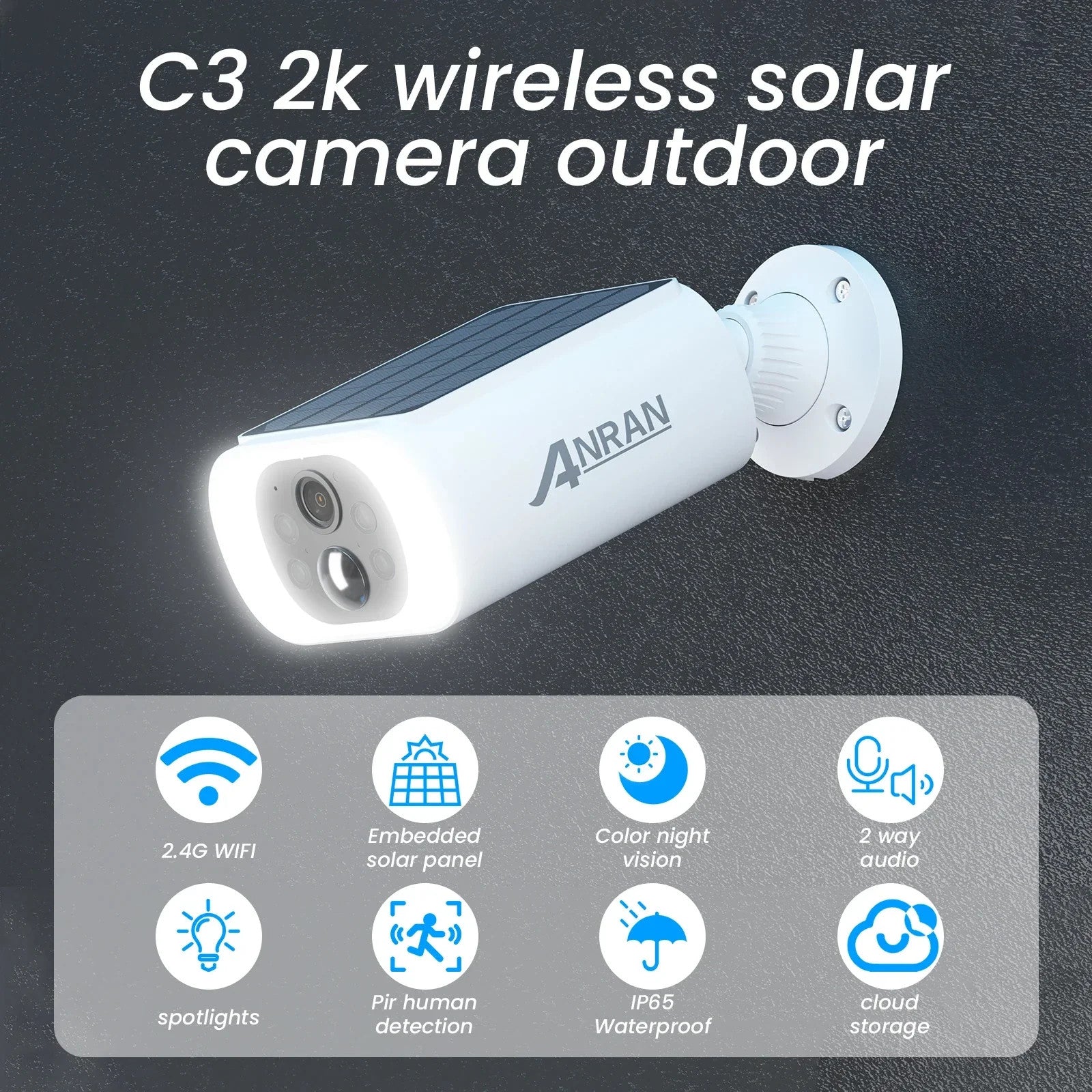 Outdoor Solar Security Camera with Battery 3MP 2.4G WIFI Camera Battery Cloud