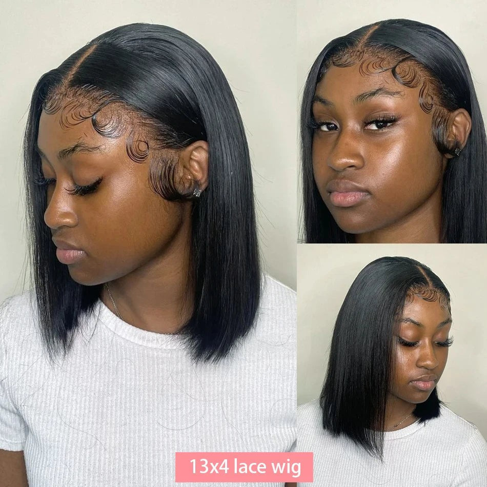13x4 Straight Lace Frontal Bob Wig Pre Plucked 4x4 Human Hair Wigs Brazilian