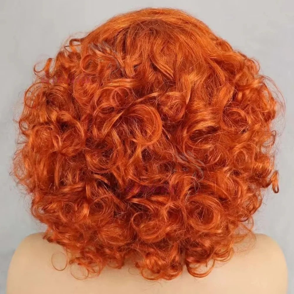 99J burgundy Fumi Curly Bob Wig Bouncy Pixie Cut Wig Highlight Full Machine Egg