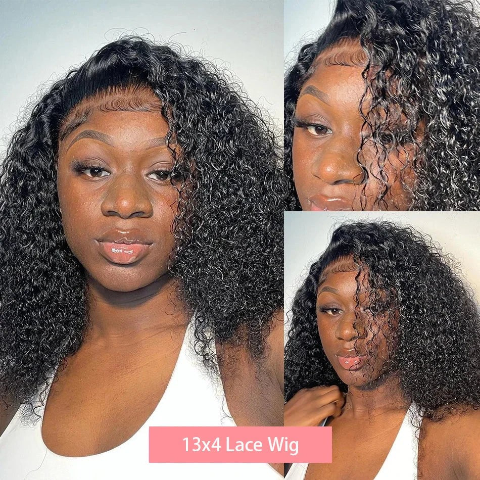 200% Short Curly Bob Wigs Lace Front Human Hair Wigs 13x4 4x4 Deep Wave Lace