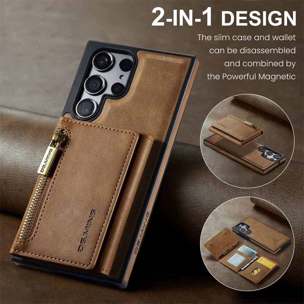 DG.Ming RFID Blocking Retro Flip Leather Case For Samsung Galaxy S25 S24 S22