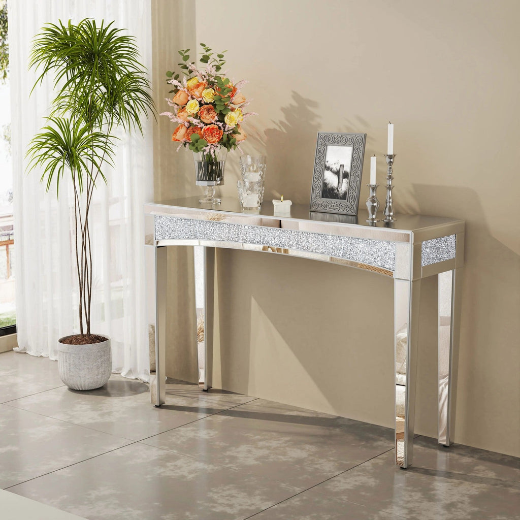 47.2" Mirrored Desk Silver Console Table for Living Room, Entryway And Foyers