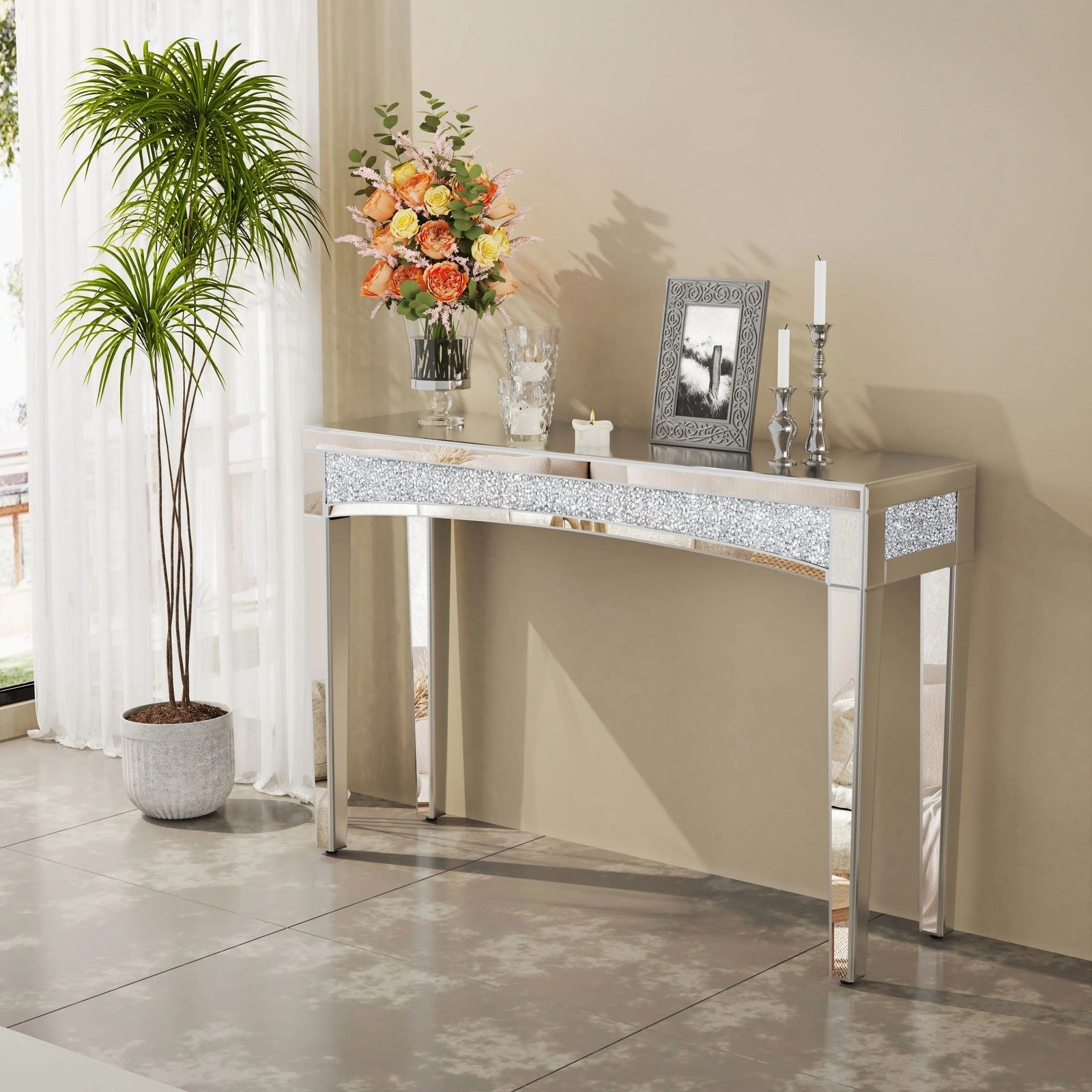 47.2" Mirrored Desk Silver Console Table for Living Room, Entryway And Foyers