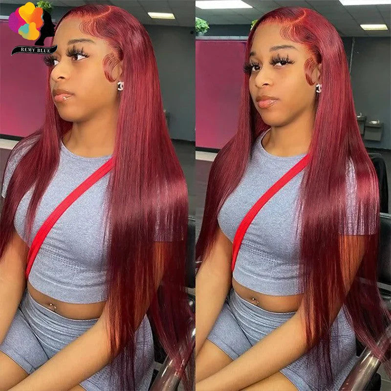 Colored Red Straight Lace Front Human Hair Wig 13x4 13x6 Transparent Lace