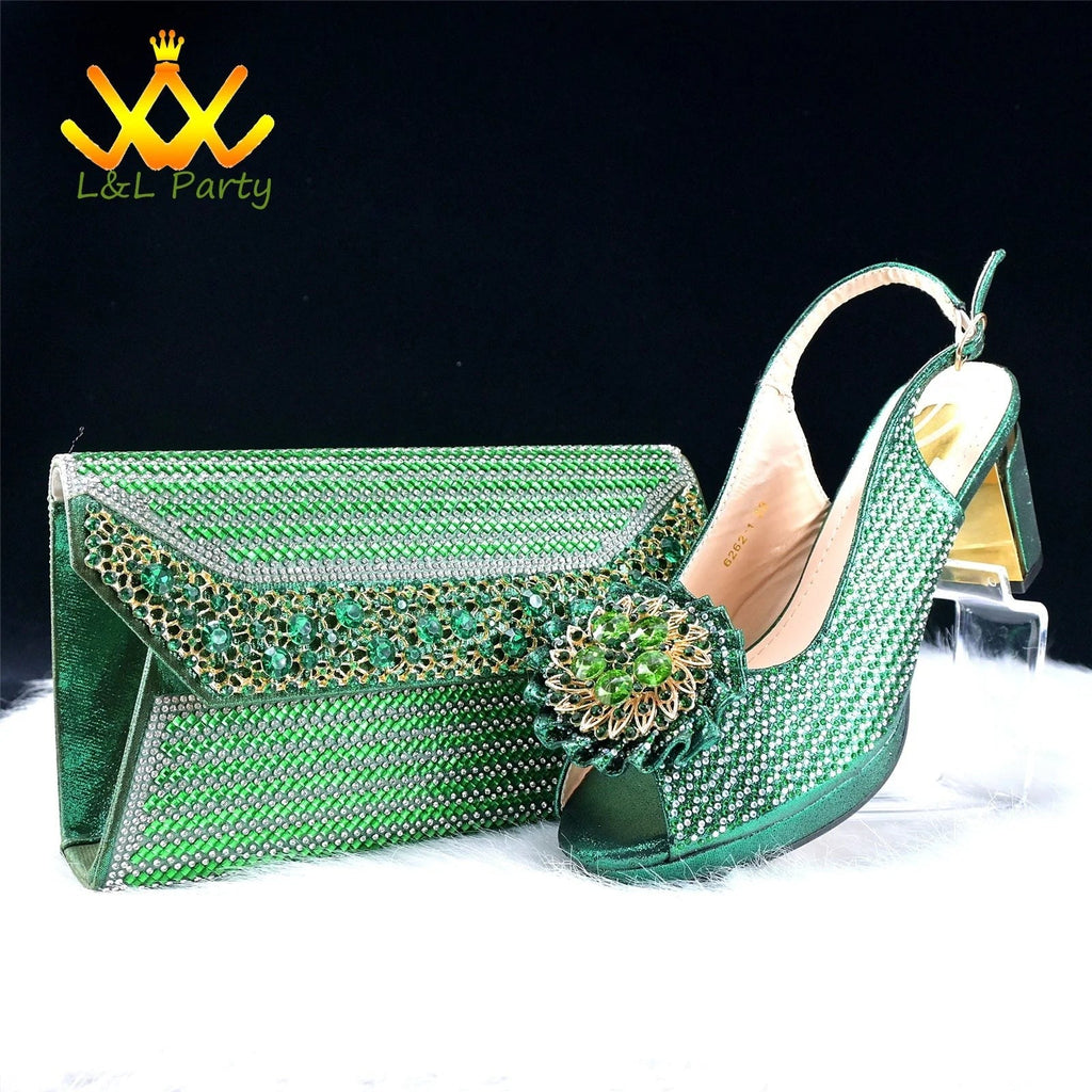 2025 Special New Arrivals Italian Women Shoes and Bag to Match in Green Color