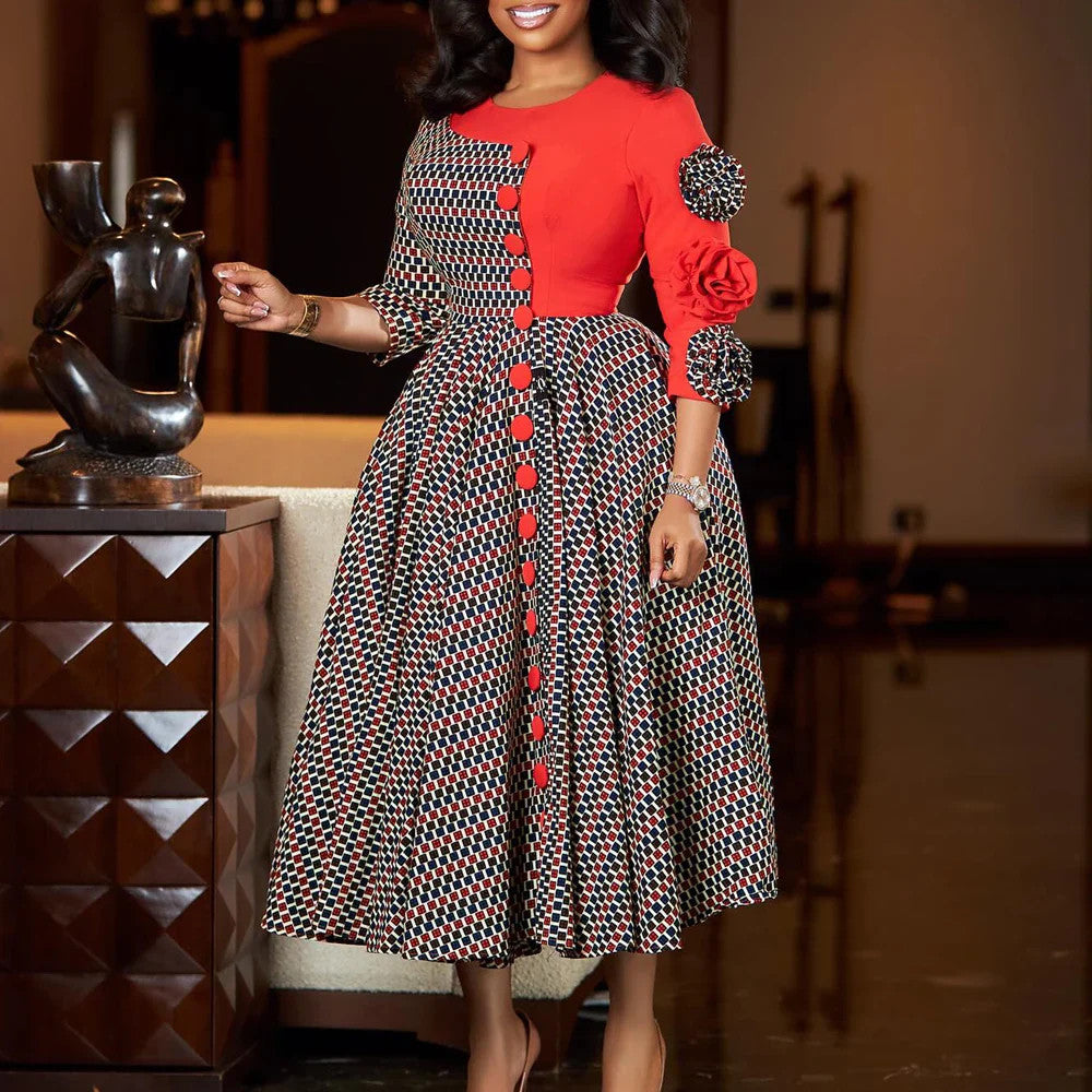 Elegant Rich Dashiki Traditional African Gowns for Women 3/4 Sleeve for Party