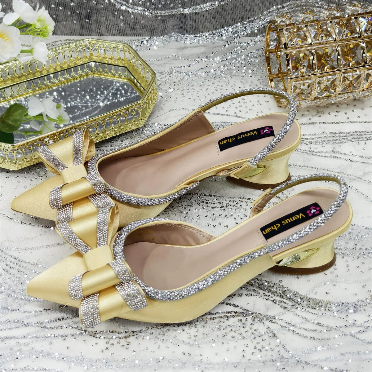 Butterfly-Knot Bow Pointed Toe Slingback Heels & Matching Bag Set — 7 Colours | EU 37–43