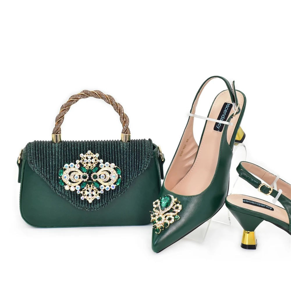 Women's Italian Shoe & Bag Set | Crystal Slingback Heels | Party & Wedding | EU 38–43 | 5 Colours