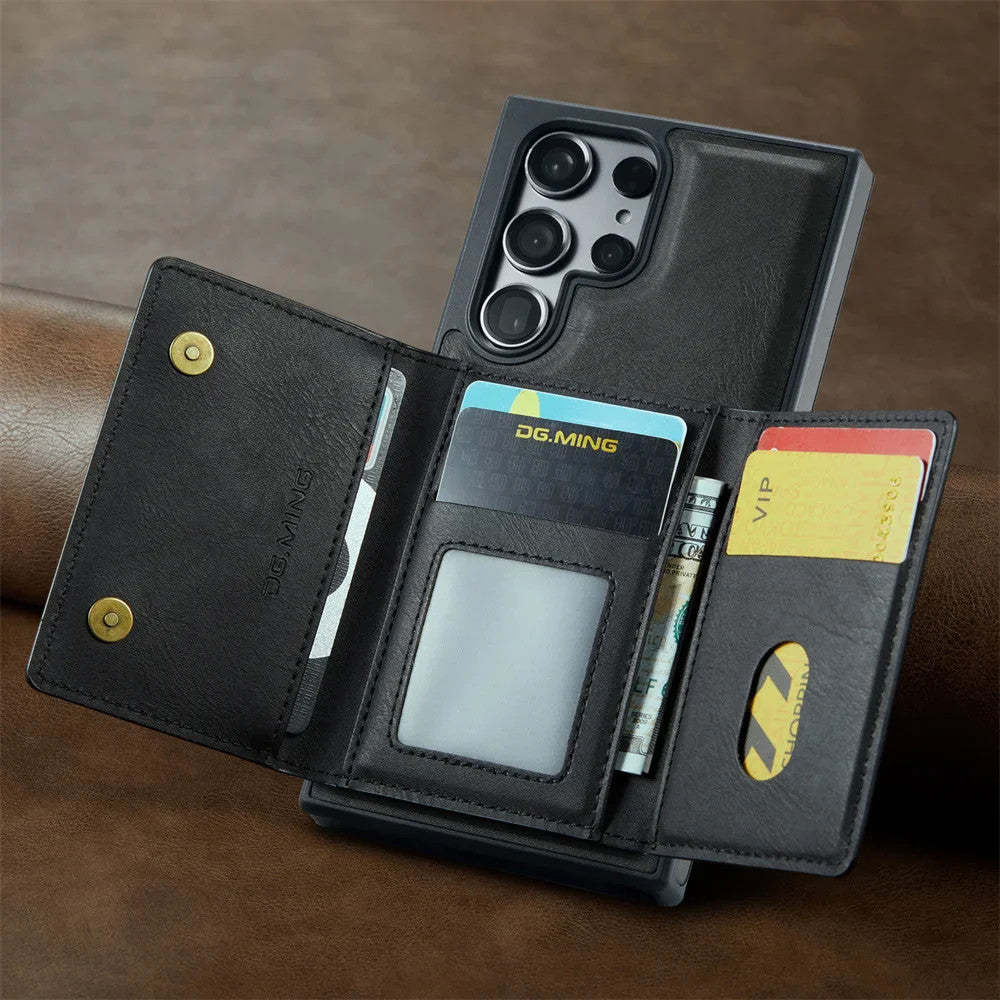 DG.Ming RFID Blocking Retro Flip Leather Case For Samsung Galaxy S25 S24 S22