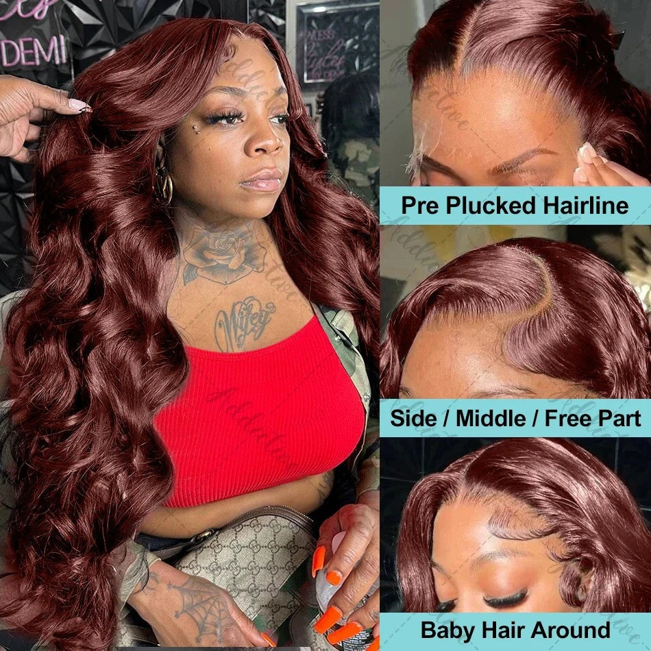250% 30 32 Inch Brazilian 33# Auburn Reddish Brown 13x4 Hd Lace Front Wigs