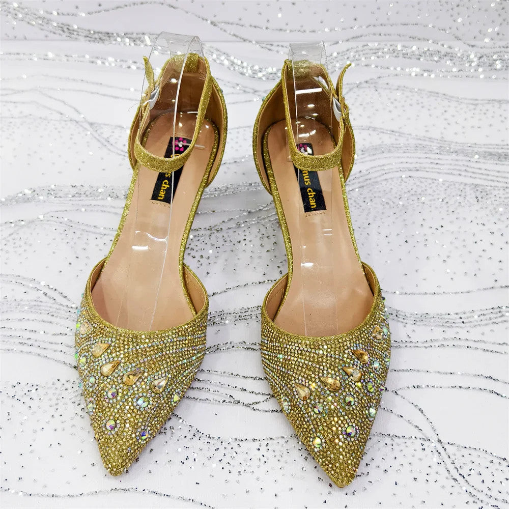 Rhinestone Slingback Pumps & Bag Matching Set — Bling Pointed Toe | 5 Colours | EU 37–43