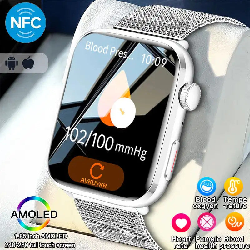 2025 AI Diagnosis NFC Smart Watch Women 1.85 inch AMOLED Blood pressure Heart
