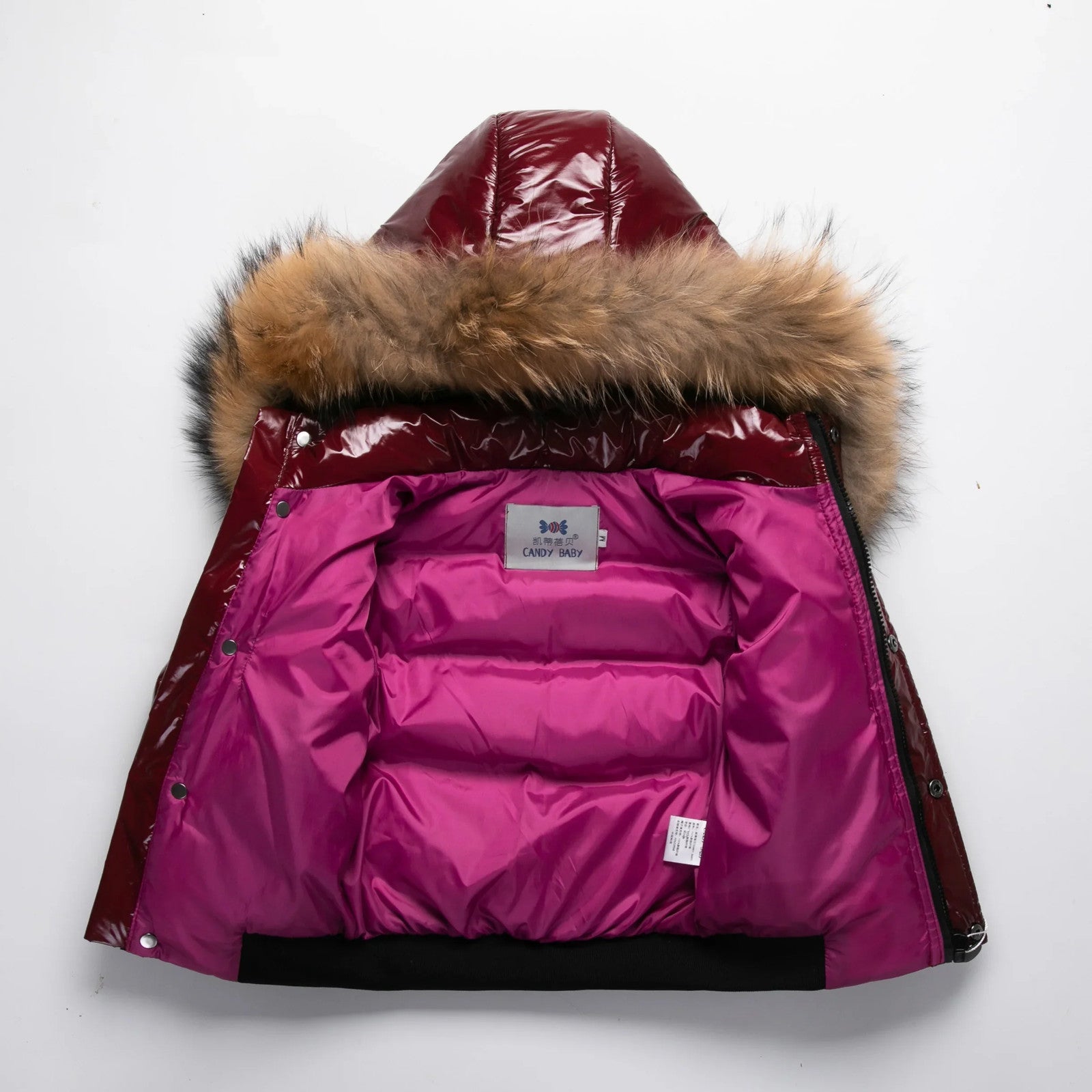 Kids Winter Down Jacket Real Faux Fur Waterproof Shiny Thick Warm Outerwear