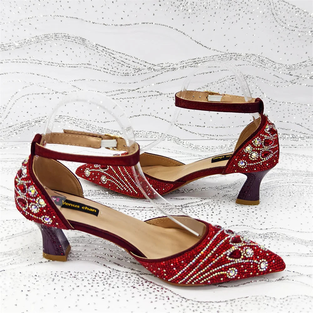 Rhinestone Slingback Pumps & Bag Matching Set — Bling Pointed Toe | 5 Colours | EU 37–43