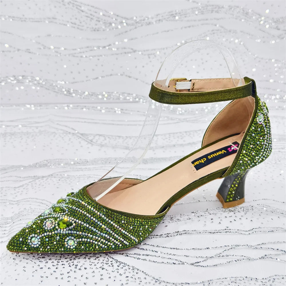 Rhinestone Slingback Pumps & Bag Matching Set — Bling Pointed Toe | 5 Colours | EU 37–43