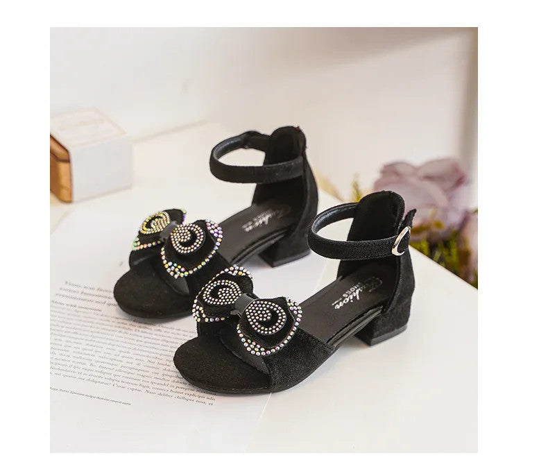 Girls' Sandals Summer New High Heel Soft-soled Princess Shoes Fashion Bow Roman
