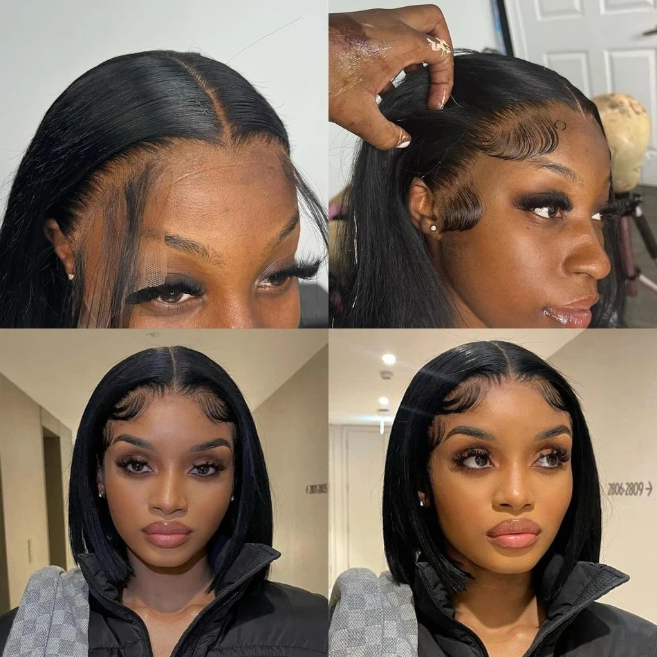 13x4 Straight Lace Frontal Bob Wig Pre Plucked 4x4 Human Hair Wigs Brazilian