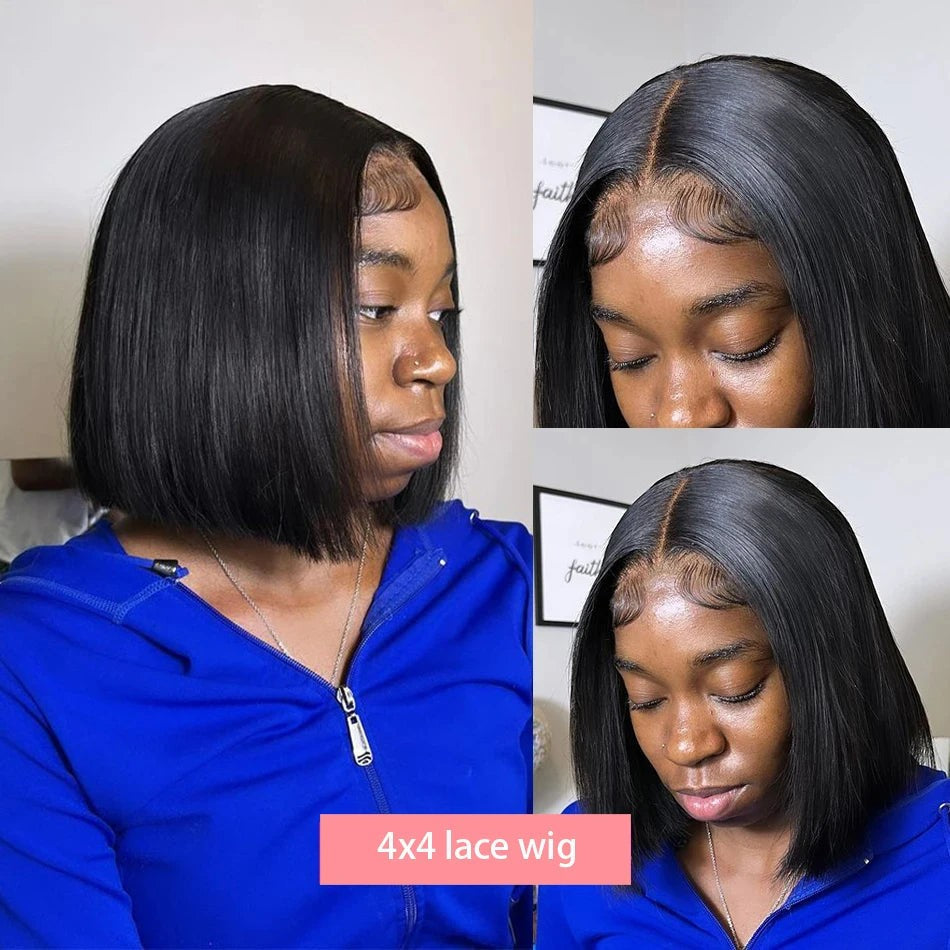 13x4 Straight Lace Frontal Bob Wig Pre Plucked 4x4 Human Hair Wigs Brazilian