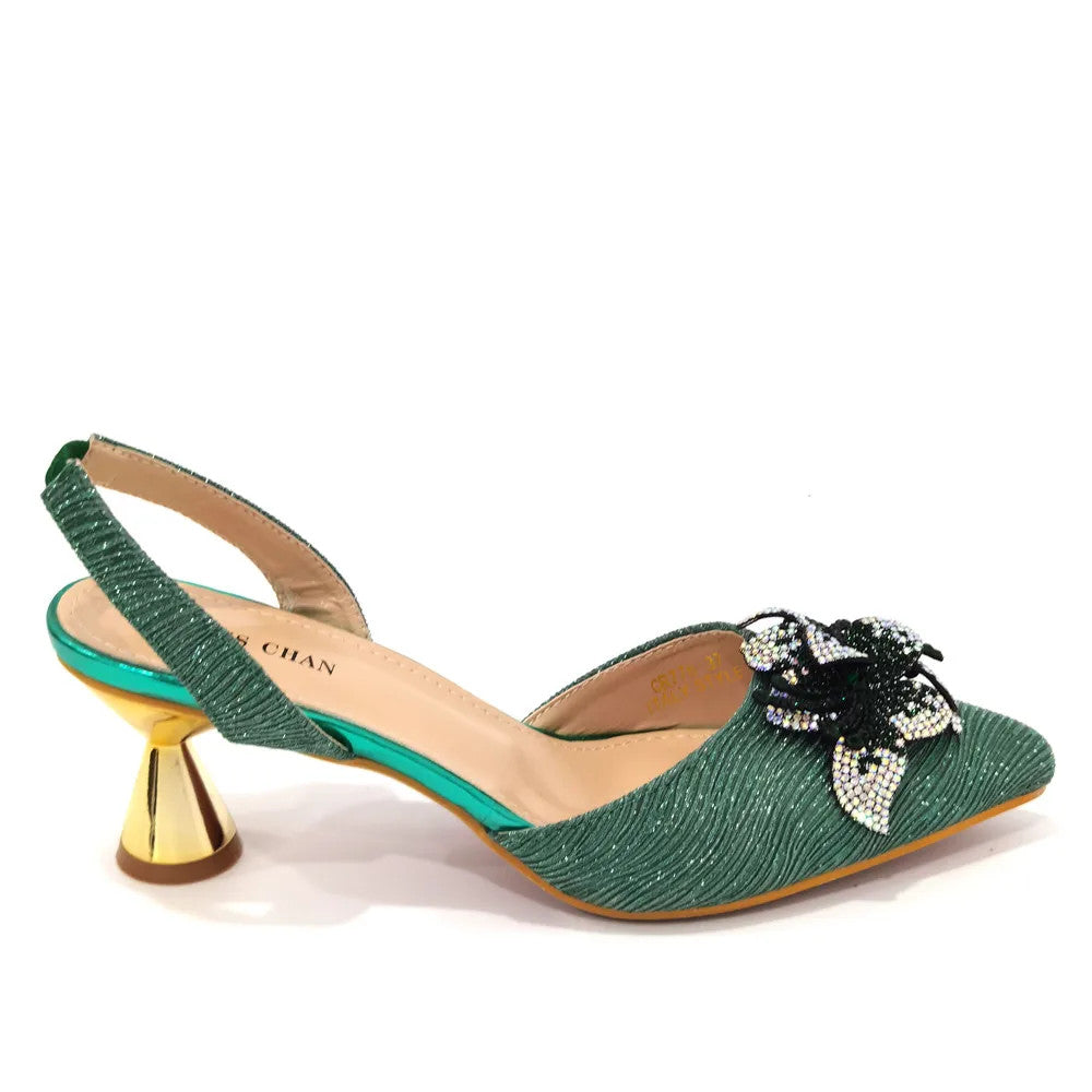 Rhinestone Flower Spike Heel Pumps — Mary Jane Pointed Toe | Black · Green · Pink · Multi | EU 37–43