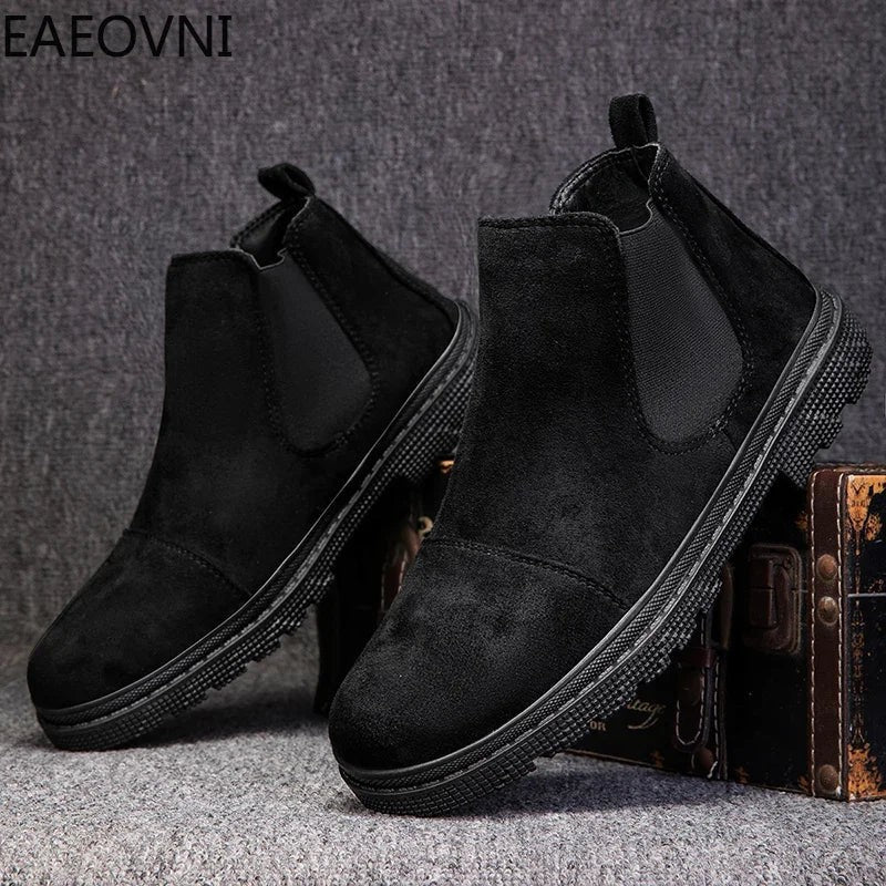 New Winter Boot Casual Shoes for Men Round Toe Slip-on Trendy All-match British