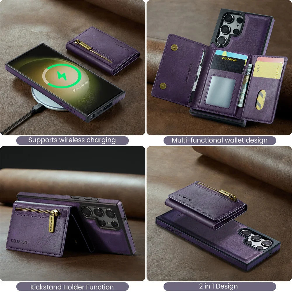 DG.Ming RFID Blocking Retro Flip Leather Case For Samsung Galaxy S25 S24 S22