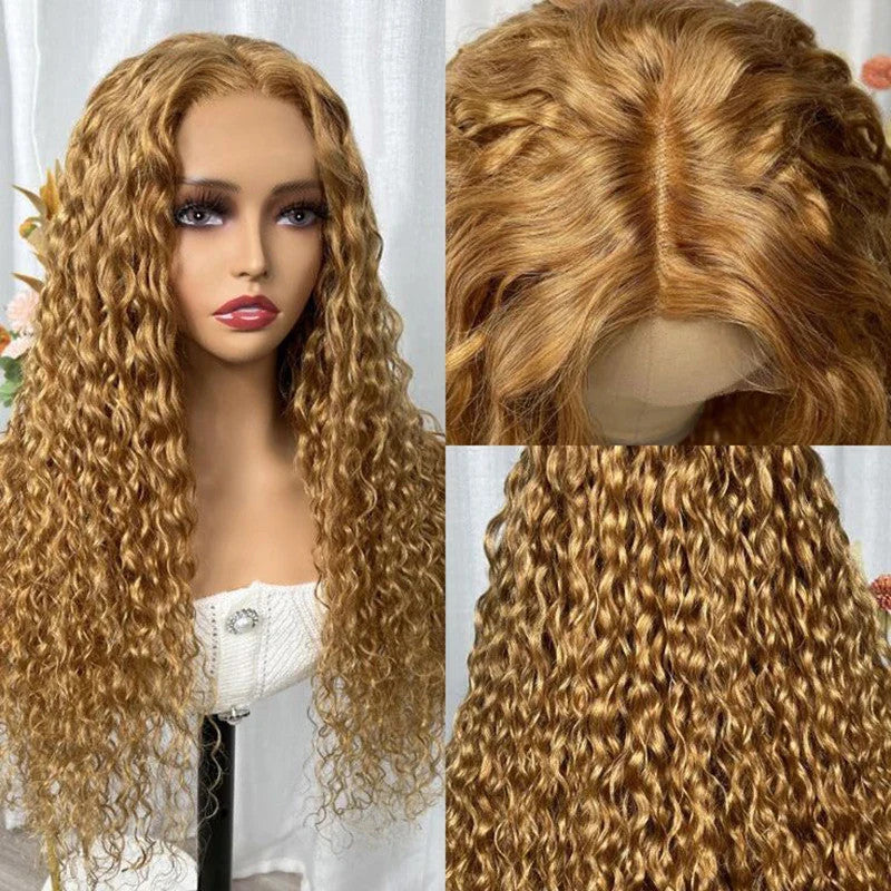 Honey Blonde Water Wave 4x4 Lace Front Wig 100% Human Hair Wigs for Women 13x4