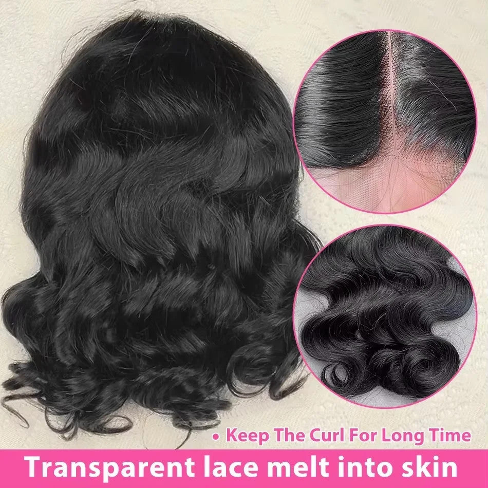 250% Body Wave HD Lace Frontal Wig Short Bob Wig Human Hair Glueless Human Hair